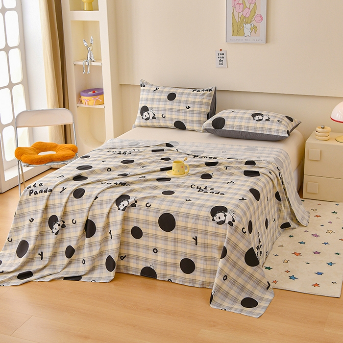 91家纺网 家纺一手货源 找家纺 宇彬家纺 2025直播新款13070全棉纯棉印花双人单床单枕套三件套喷气小清新简约学生被单