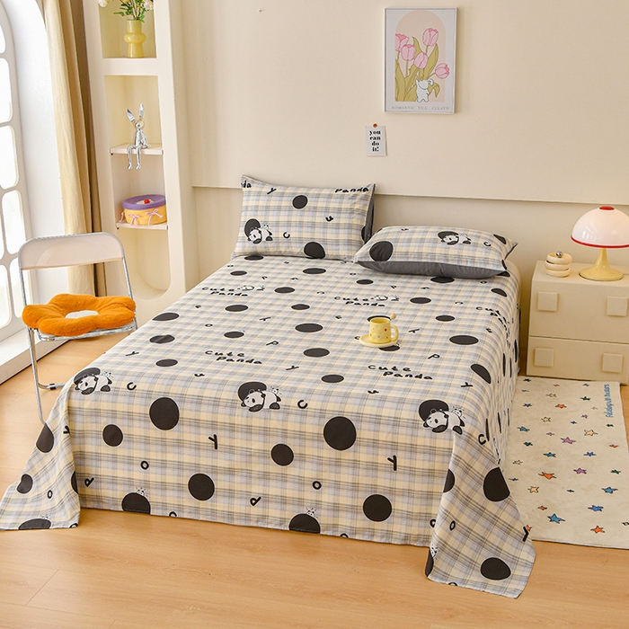 91家纺网 家纺一手货源 找家纺 宇彬家纺 2025直播新款13070全棉纯棉印花双人单床单枕套三件套喷气小清新简约学生被单