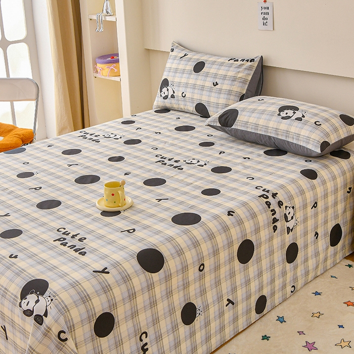 91家纺网 家纺一手货源 找家纺 宇彬家纺 2025直播新款13070全棉纯棉印花双人单床单枕套三件套喷气小清新简约学生被单