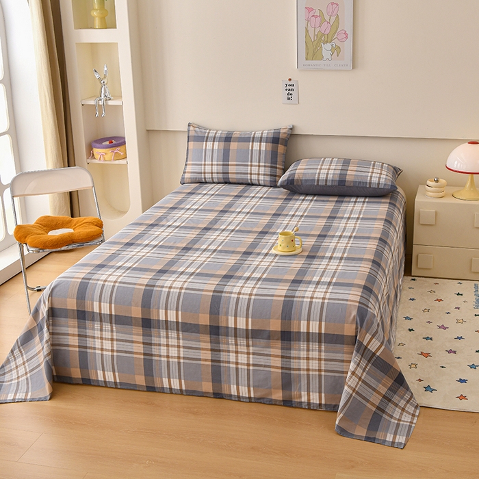 91家纺网 家纺一手货源 找家纺 宇彬家纺 2025直播新款13070全棉纯棉印花双人单床单枕套三件套喷气小清新简约学生被单