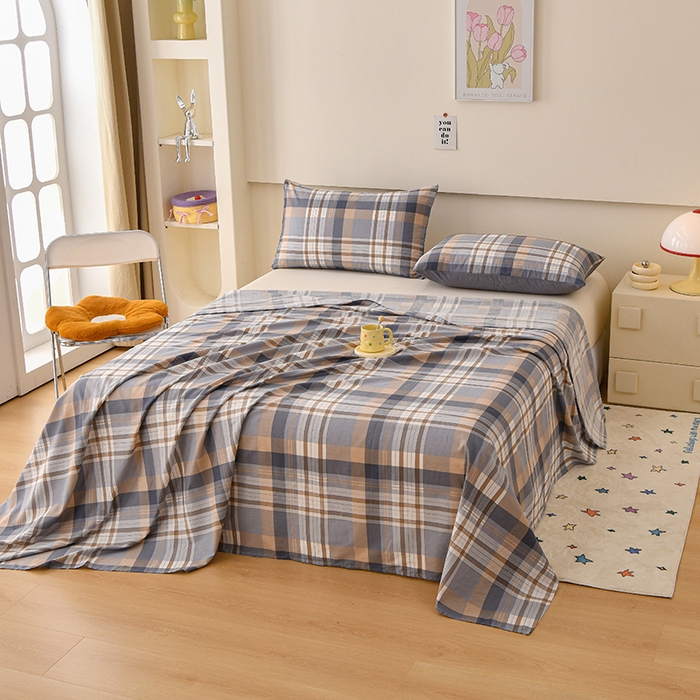 91家纺网 家纺一手货源 找家纺 宇彬家纺 2025直播新款13070全棉纯棉印花双人单床单枕套三件套喷气小清新简约学生被单