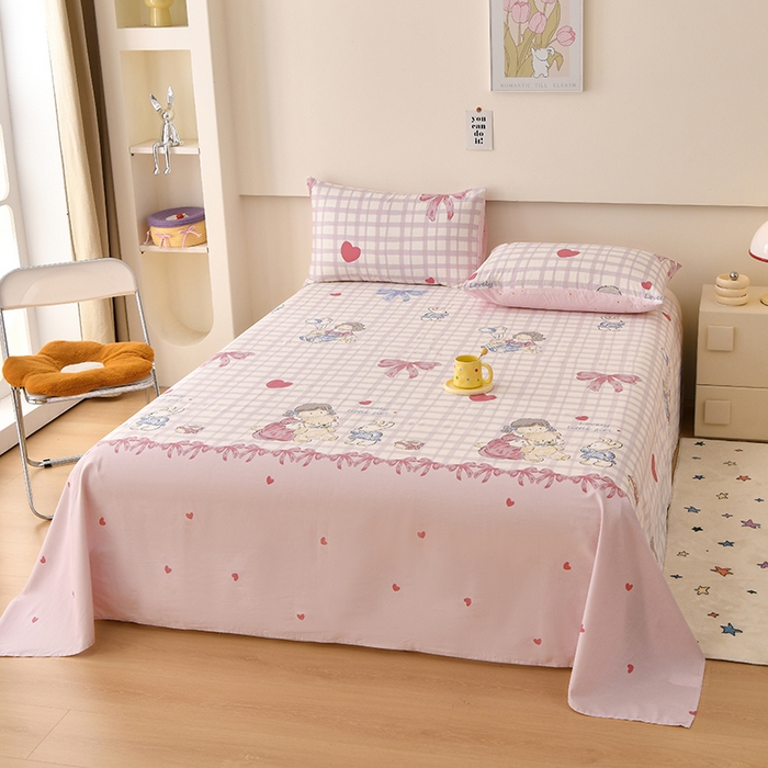 91家纺网 家纺一手货源 找家纺 宇彬家纺 2025直播新款13070全棉纯棉印花双人单床单枕套三件套喷气小清新简约学生被单