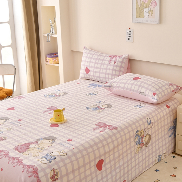 91家纺网 家纺一手货源 找家纺 宇彬家纺 2025直播新款13070全棉纯棉印花双人单床单枕套三件套喷气小清新简约学生被单