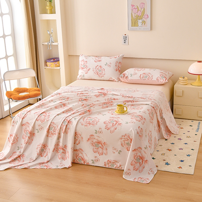 91家纺网 家纺一手货源 找家纺 宇彬家纺 2025直播新款13372全棉纯棉印花双人单床单枕套三件套喷气小清新简约学生被单