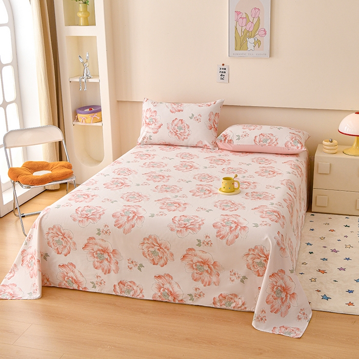 91家纺网 家纺一手货源 找家纺 宇彬家纺 2025直播新款13372全棉纯棉印花双人单床单枕套三件套喷气小清新简约学生被单