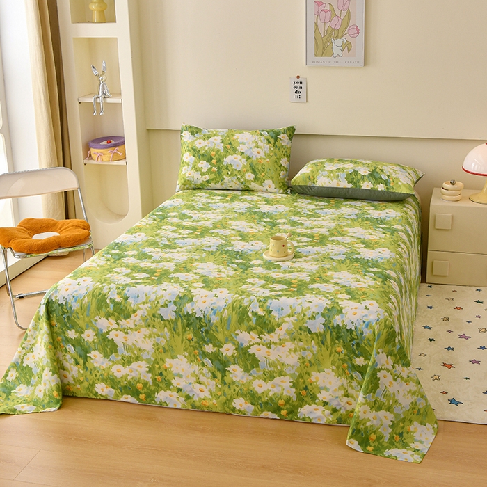 91家纺网 家纺一手货源 找家纺 宇彬家纺 2025直播新款13372全棉纯棉印花双人单床单枕套三件套喷气小清新简约学生被单