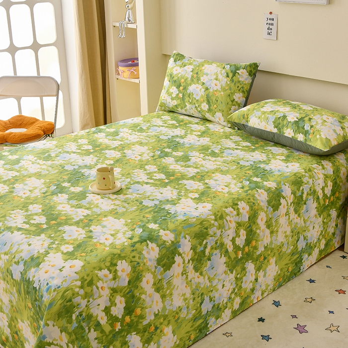 91家纺网 家纺一手货源 找家纺 宇彬家纺 2025直播新款13372全棉纯棉印花双人单床单枕套三件套喷气小清新简约学生被单