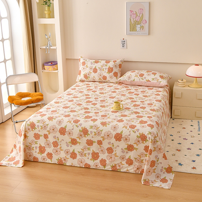 91家纺网 家纺一手货源 找家纺 宇彬家纺 2025直播新款13372全棉纯棉印花双人单床单枕套三件套喷气小清新简约学生被单