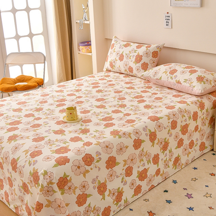 91家纺网 家纺一手货源 找家纺 宇彬家纺 2025直播新款13372全棉纯棉印花双人单床单枕套三件套喷气小清新简约学生被单