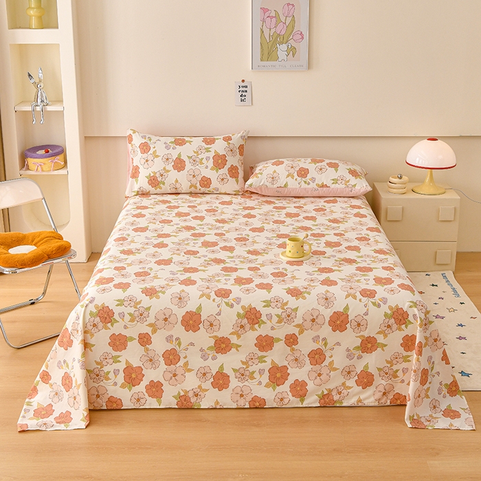 91家纺网 家纺一手货源 找家纺 宇彬家纺 2025直播新款13372全棉纯棉印花双人单床单枕套三件套喷气小清新简约学生被单