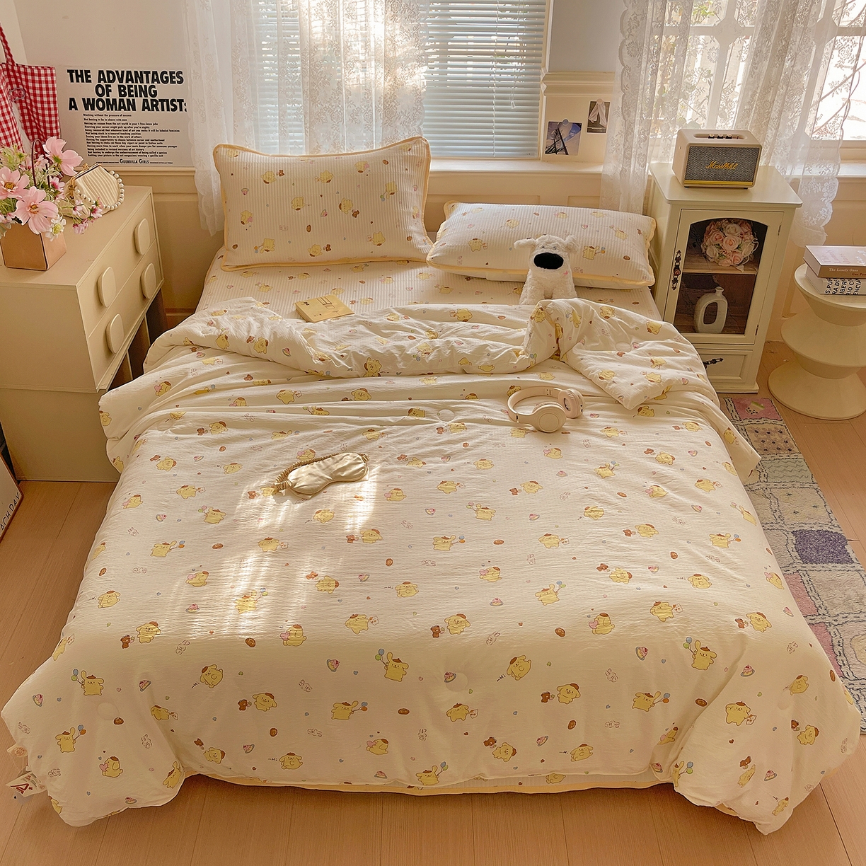 91家纺网 家纺一手货源 找家纺 繁花家居 2025新款超爆款床盖款夏被夏凉被空调被四件套 床盖款-布丁小狗