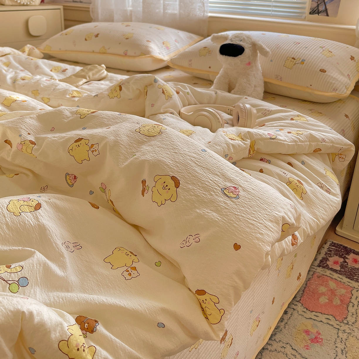 91家纺网 家纺一手货源 找家纺 繁花家居 2025新款超爆款床盖款夏被夏凉被空调被四件套 床盖款-布丁小狗