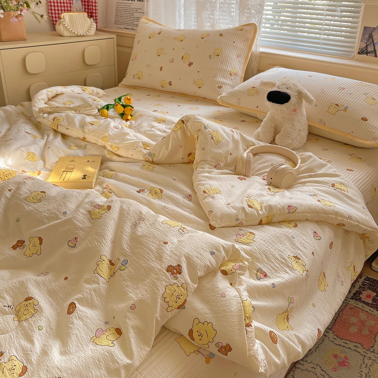 91家纺网 家纺一手货源 找家纺 繁花家居 2025新款超爆款床盖款夏被夏凉被空调被四件套 床盖款-布丁小狗