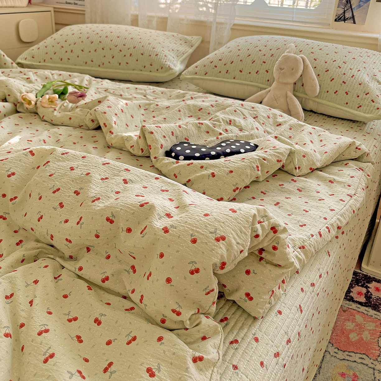 91家纺网 家纺一手货源 找家纺 繁花家居 2025新款超爆款床盖款夏被夏凉被空调被四件套 床盖款-两颗樱桃
