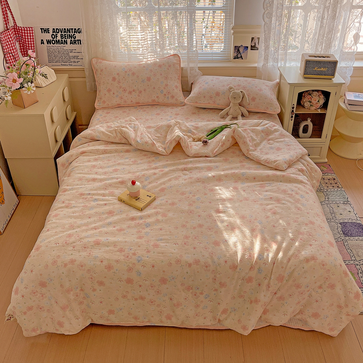 91家纺网 家纺一手货源 找家纺 繁花家居 2025新款超爆款床盖款夏被夏凉被空调被四件套 床盖款-山茶花