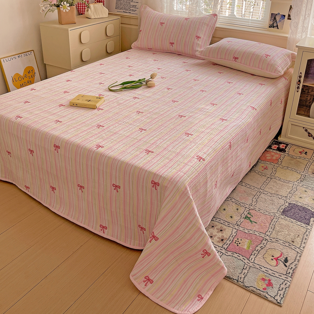 91家纺网 家纺一手货源 找家纺 繁花家居 2025新款超爆款床盖款夏被夏凉被空调被四件套 床盖款-甜心物语