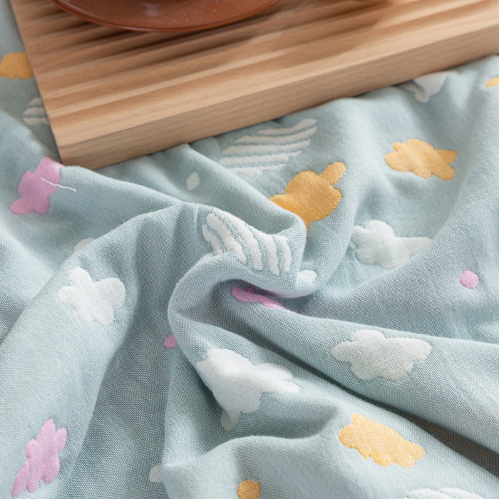 91家纺网 家纺一手货源 找家纺 乐家2023新款A类六层纱全棉纱布毯毛巾被 彩云豆青