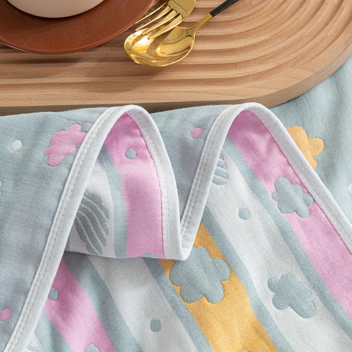 91家纺网 家纺一手货源 找家纺 乐家2023新款A类六层纱全棉纱布毯毛巾被 彩云豆青