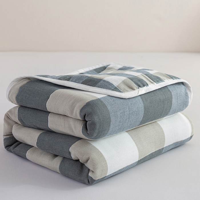乐家2023新款A类六层纱全棉纱布毯毛巾被 复古格蓝色