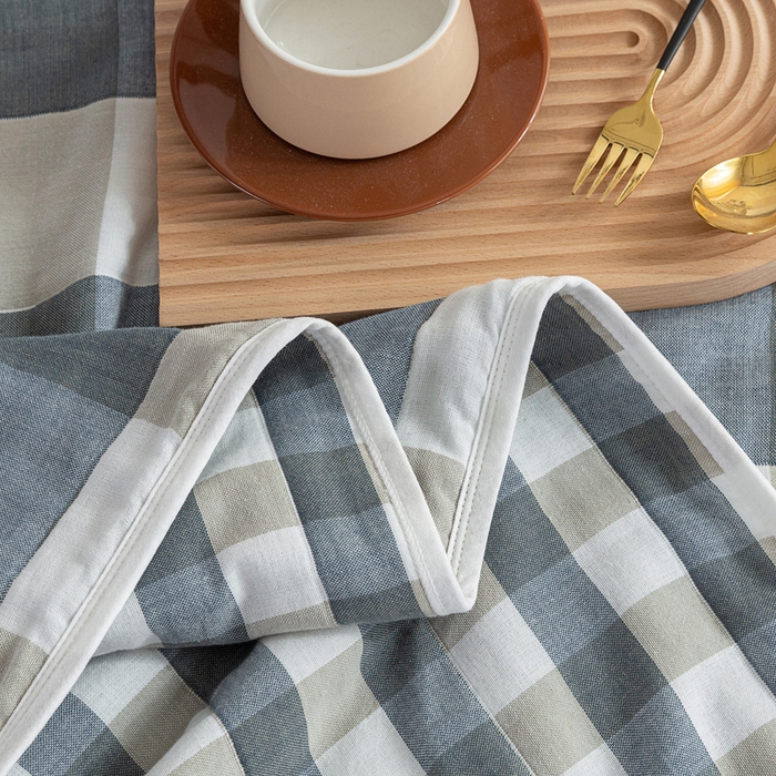 91家纺网 家纺一手货源 找家纺 乐家2023新款A类六层纱全棉纱布毯毛巾被 复古格蓝色