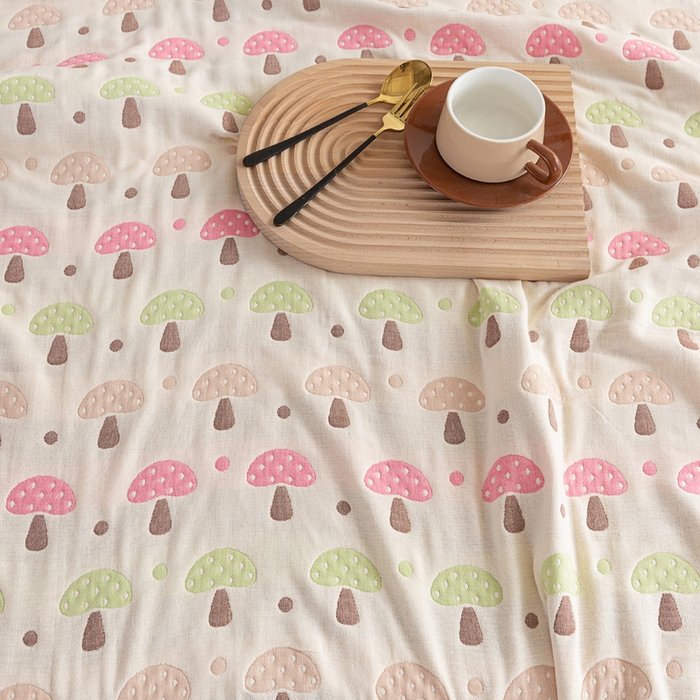 91家纺网 家纺一手货源 找家纺 乐家2023新款A类六层纱全棉纱布毯毛巾被 蘑菇