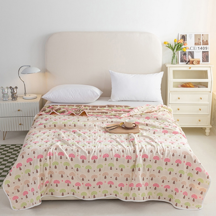 91家纺网 家纺一手货源 找家纺 乐家2023新款A类六层纱全棉纱布毯毛巾被 蘑菇