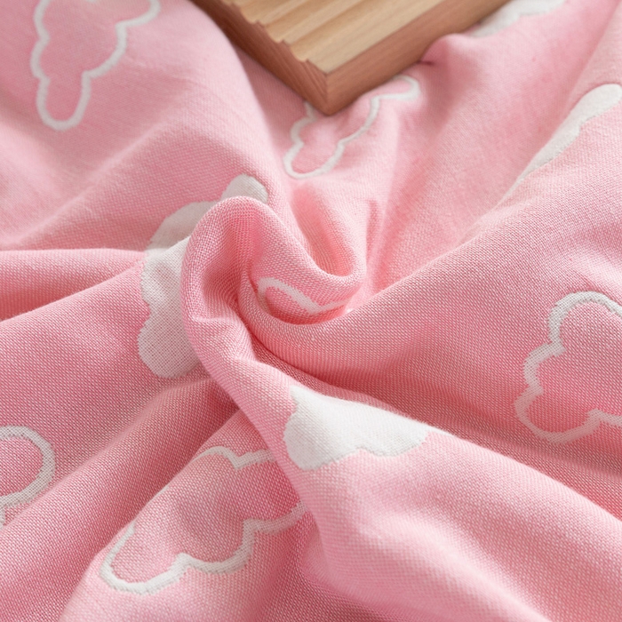 91家纺网 家纺一手货源 找家纺 乐家2023新款A类六层纱全棉纱布毯毛巾被 云朵粉