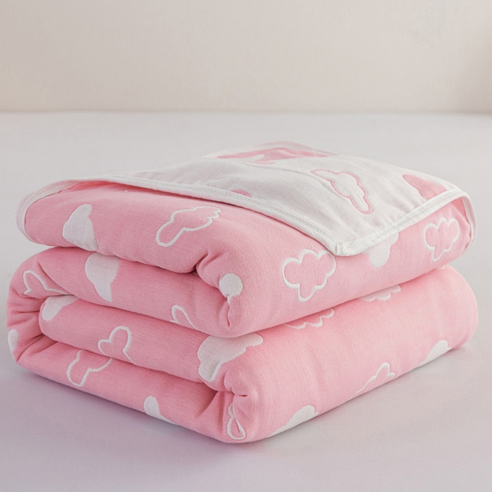乐家2023新款A类六层纱全棉纱布毯毛巾被 云朵粉