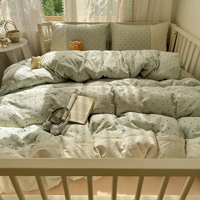 91家纺网 家纺一手货源 找家纺 （总）沐芷 2025 蕾丝花边双层纱四件套公主风床单被套宿舍三件套少女心