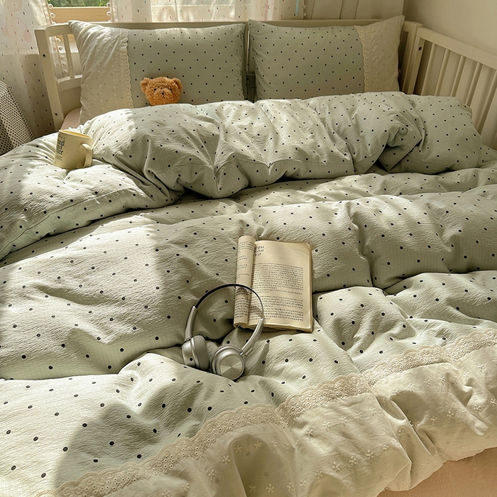 91家纺网 家纺一手货源 找家纺 （总）沐芷 2025 蕾丝花边双层纱四件套公主风床单被套宿舍三件套少女心