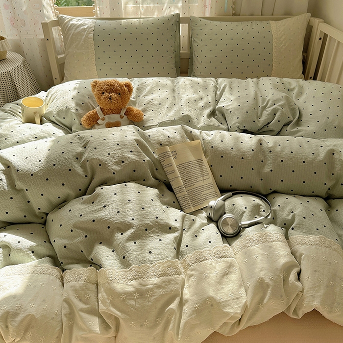 91家纺网 家纺一手货源 找家纺 （总）沐芷 2025 蕾丝花边双层纱四件套公主风床单被套宿舍三件套少女心