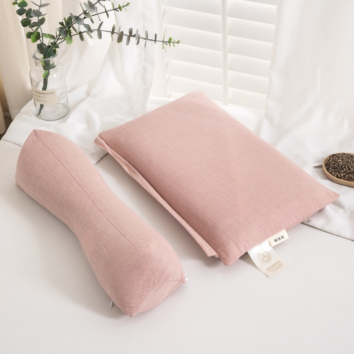91家纺网 家纺一手货源 找家纺 织布人 2025春夏新款荞麦枕全棉纯棉牵引组合枕反弓拉伸颈椎枕头可拆卸两用枕芯单枕芯 菱形牵引组合枕-粉色【大号】