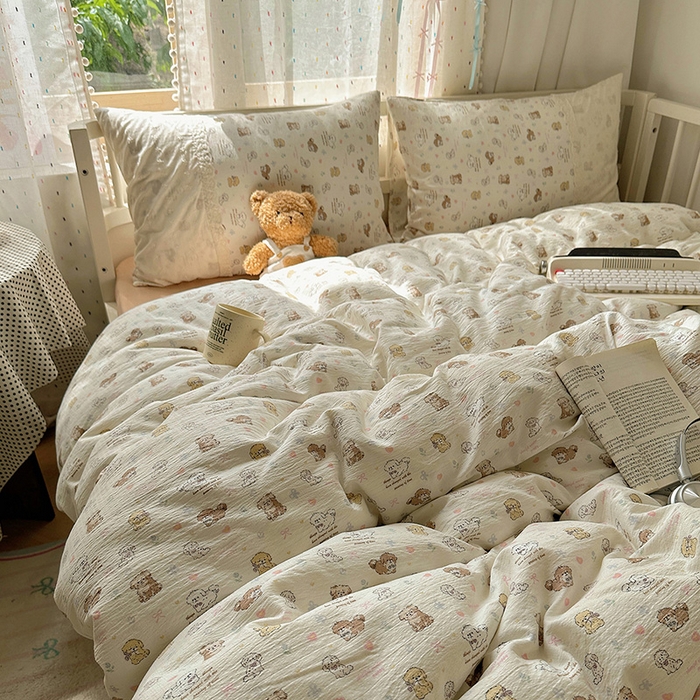 91家纺网 家纺一手货源 找家纺 沐芷 2025 蕾丝花边A类木棉双层纱四件套公主风床单被套宿舍三件套少女心 宽花边-奶萌小狗