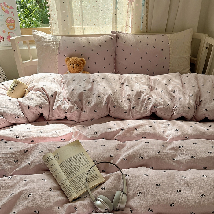 91家纺网 家纺一手货源 找家纺 沐芷 2025 蕾丝花边A类木棉双层纱四件套公主风床单被套宿舍三件套少女心 宽花边-晚安小紫