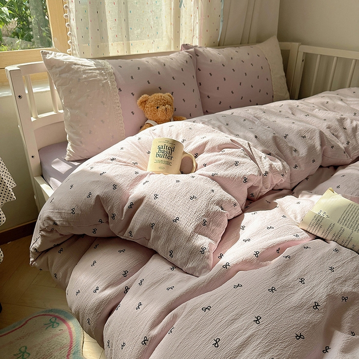 91家纺网 家纺一手货源 找家纺 沐芷 2025 蕾丝花边A类木棉双层纱四件套公主风床单被套宿舍三件套少女心 宽花边-晚安小紫