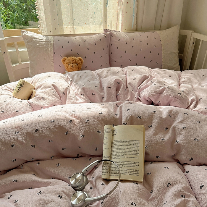 91家纺网 家纺一手货源 找家纺 沐芷 2025 蕾丝花边A类木棉双层纱四件套公主风床单被套宿舍三件套少女心 宽花边-晚安小紫