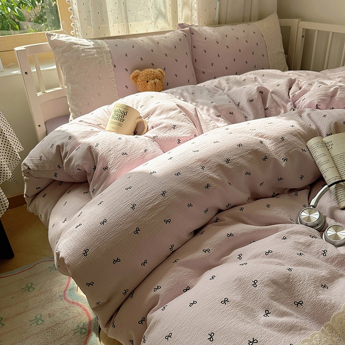 91家纺网 家纺一手货源 找家纺 沐芷 2025 蕾丝花边A类木棉双层纱四件套公主风床单被套宿舍三件套少女心 宽花边-晚安小紫