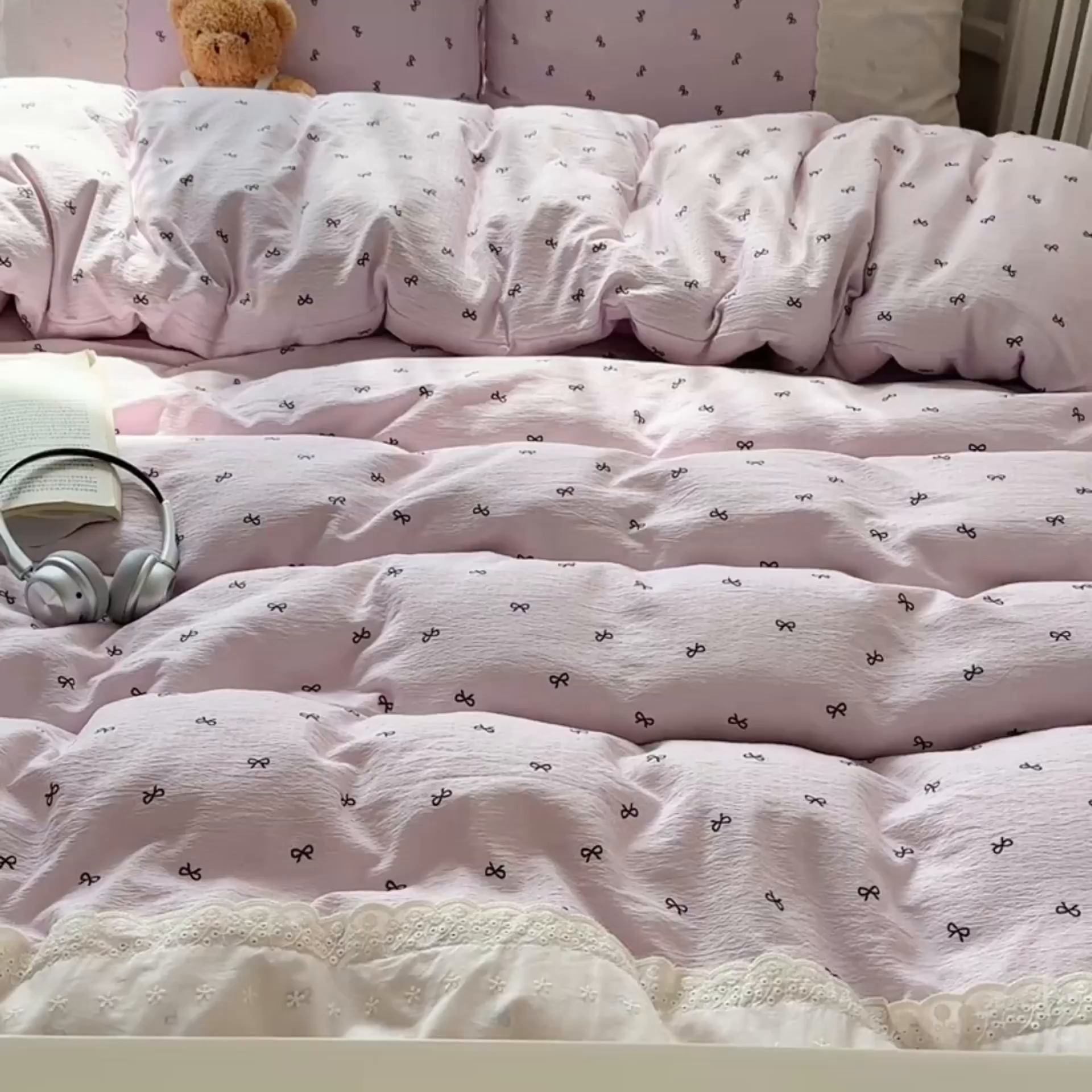 91家纺网 家纺一手货源 找家纺 沐芷 2025 蕾丝花边A类木棉双层纱四件套公主风床单被套宿舍三件套少女心 宽花边-晚安小紫