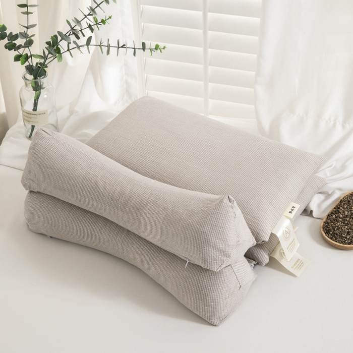 91家纺网 家纺一手货源 找家纺 织布人 2025春夏新款荞麦枕全棉纯棉牵引组合枕反弓拉伸颈椎枕头可拆卸两用枕芯单枕芯 菱形牵引组合枕-灰色【大号】