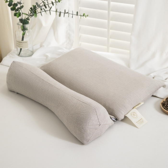 91家纺网 家纺一手货源 找家纺 织布人 2025春夏新款荞麦枕全棉纯棉牵引组合枕反弓拉伸颈椎枕头可拆卸两用枕芯单枕芯 菱形牵引组合枕-灰色【大号】