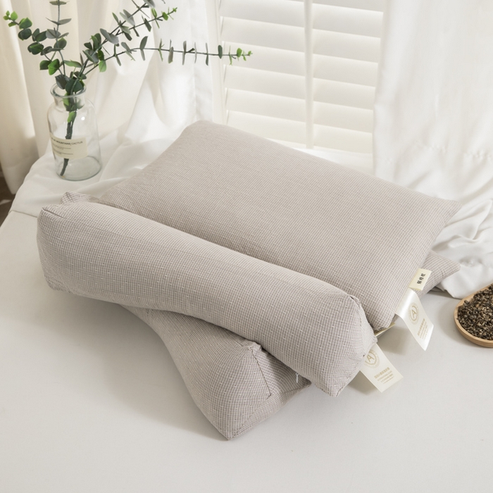 91家纺网 家纺一手货源 找家纺 织布人 2025春夏新款荞麦枕全棉纯棉牵引组合枕反弓拉伸颈椎枕头可拆卸两用枕芯单枕芯 菱形牵引组合枕-灰色【大号】