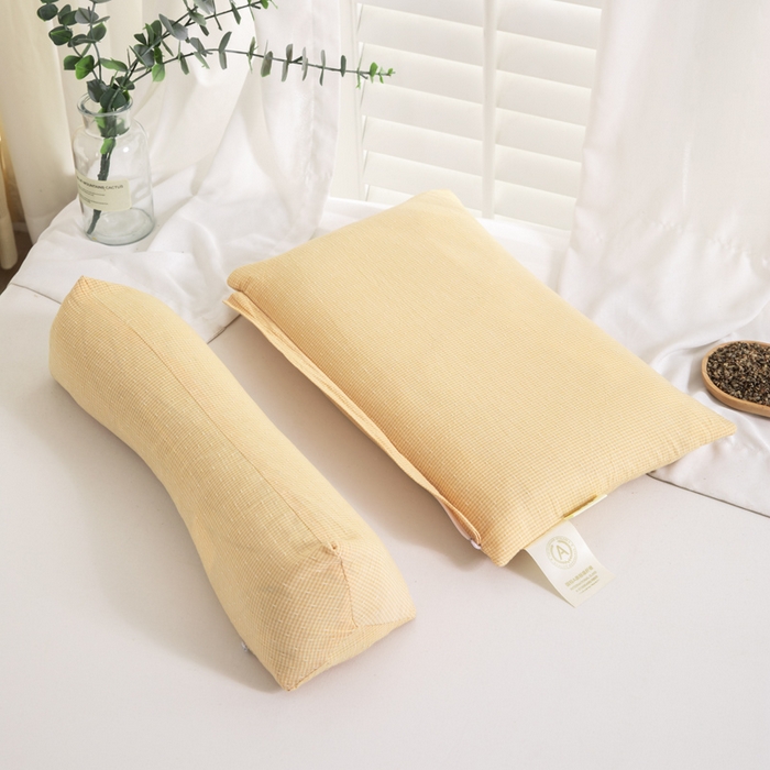 织布人 2025春夏新款荞麦枕全棉纯棉牵引组合枕反弓拉伸颈椎枕头可拆卸两用枕芯单枕芯 菱形牵引组合枕-咖色【大号】
