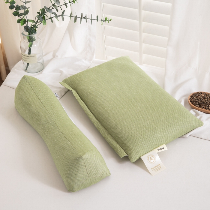 织布人 2025春夏新款荞麦枕全棉纯棉牵引组合枕反弓拉伸颈椎枕头可拆卸两用枕芯单枕芯 菱形牵引组合枕-绿色【大号】