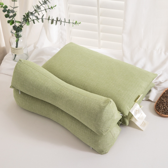 91家纺网 家纺一手货源 找家纺 织布人 2025春夏新款荞麦枕全棉纯棉牵引组合枕反弓拉伸颈椎枕头可拆卸两用枕芯单枕芯 菱形牵引组合枕-绿色【大号】