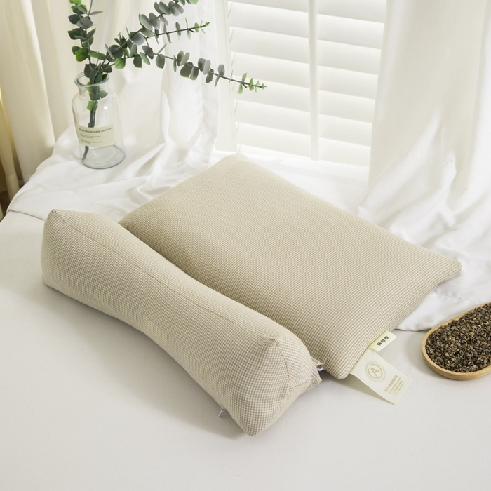 91家纺网 家纺一手货源 找家纺 织布人 2025春夏新款荞麦枕全棉纯棉牵引组合枕反弓拉伸颈椎枕头可拆卸两用枕芯单枕芯 菱形牵引组合枕-浅蓝【大号】 