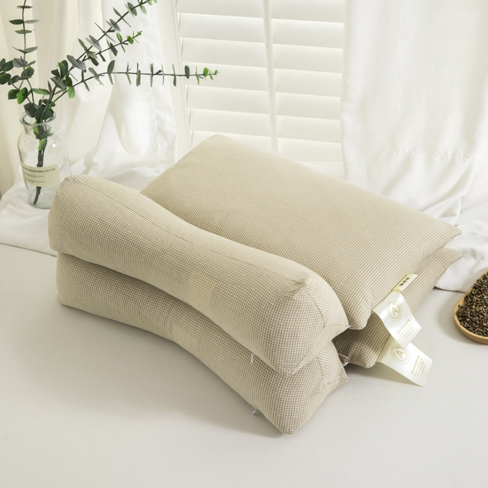 91家纺网 家纺一手货源 找家纺 织布人 2025春夏新款荞麦枕全棉纯棉牵引组合枕反弓拉伸颈椎枕头可拆卸两用枕芯单枕芯 菱形牵引组合枕-浅蓝【大号】 