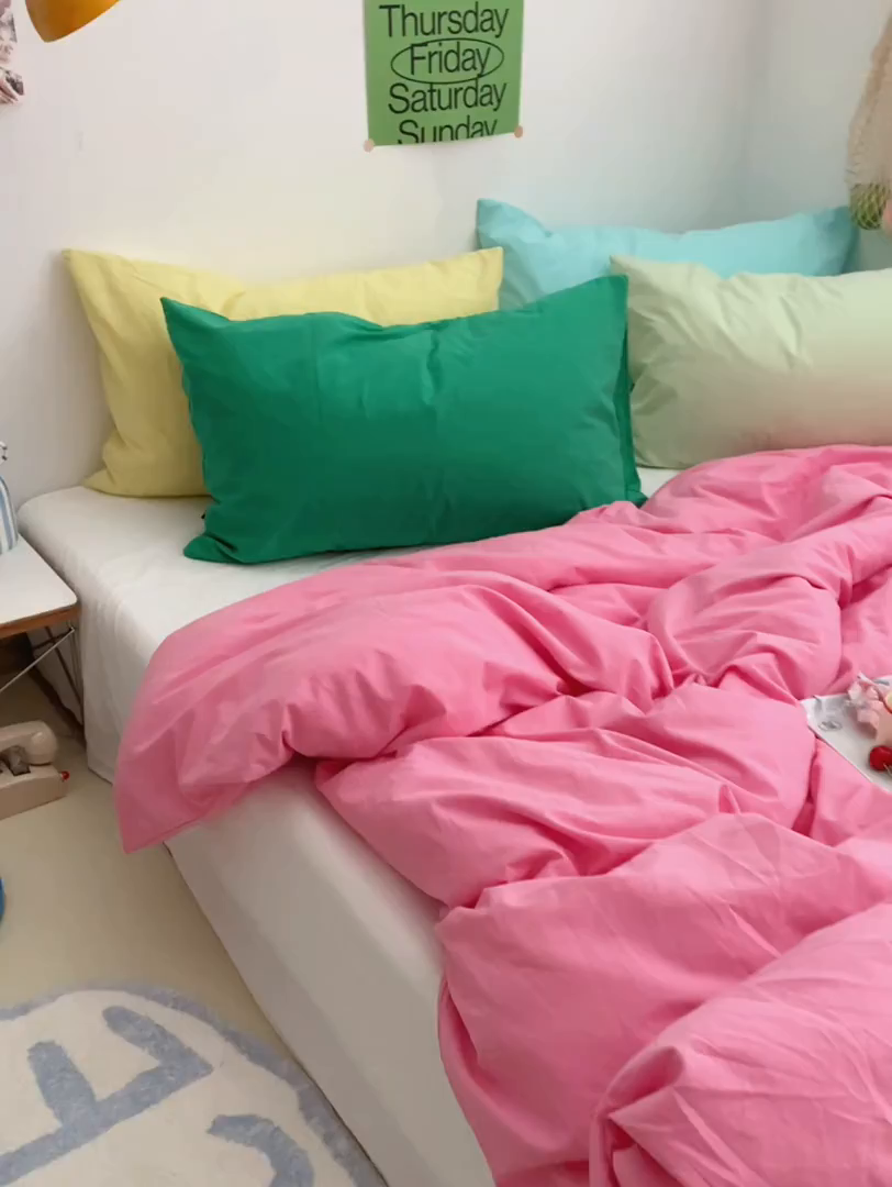 91家纺网 家纺一手货源 找家纺 （总）柚可家居 2024新款多巴胺撞色水洗棉四件套2