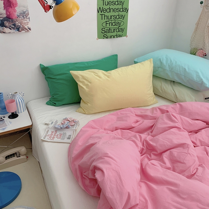 91家纺网 家纺一手货源 找家纺 （总）柚可家居 2024新款多巴胺撞色水洗棉四件套2