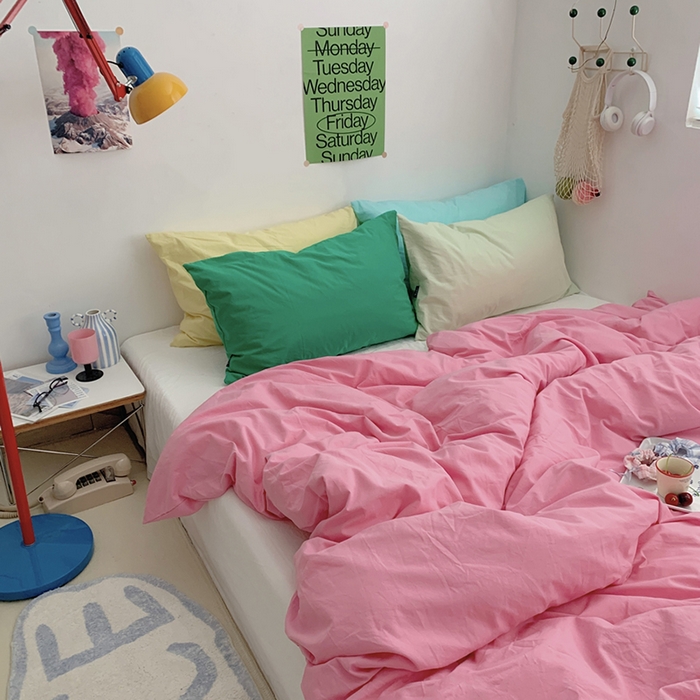 91家纺网 家纺一手货源 找家纺 （总）柚可家居 2024新款多巴胺撞色水洗棉四件套2