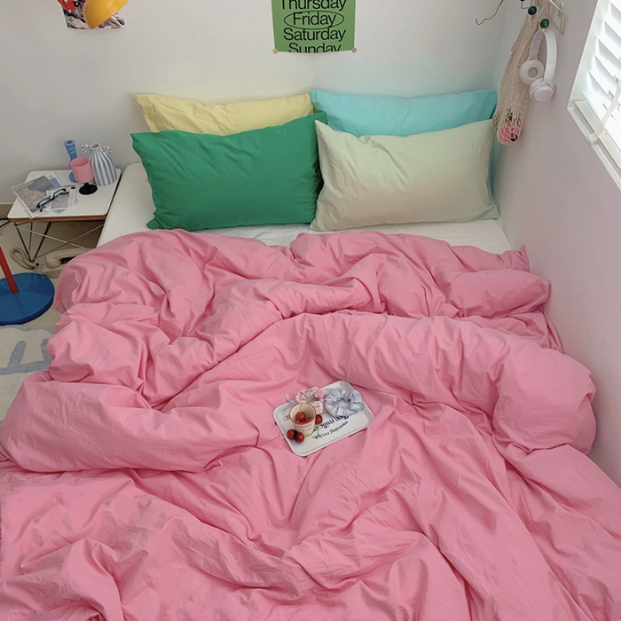 91家纺网 家纺一手货源 找家纺 （总）柚可家居 2024新款多巴胺撞色水洗棉四件套2